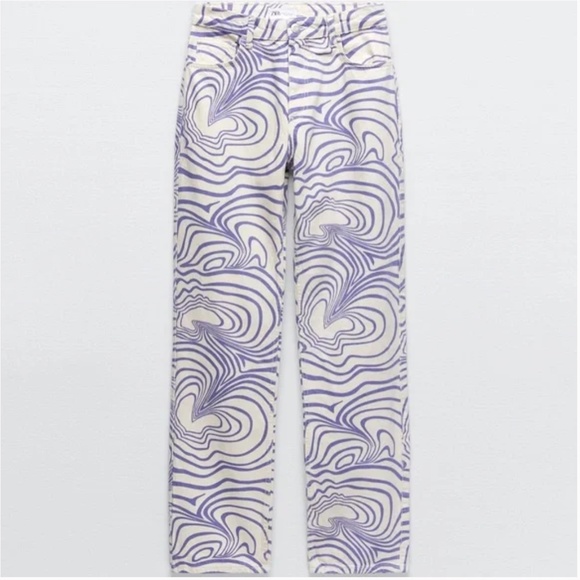New with tags ZARA PRINTED STRAIGHT LEG JEANS Navy / White US 4 - Picture 2 of 6